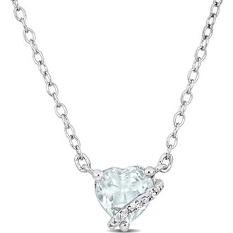 Delmar Sterling Silver Aquamarine & Diamond Heart Pendant Necklace in Blue at Nordstrom Rack