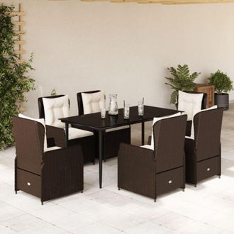 vidaXL Set Comedor De Jard&iacute;n 7 Pzas Con Cojines Rat&aacute;n Sint&eacute;tico Marr&oacute;n Vidaxl