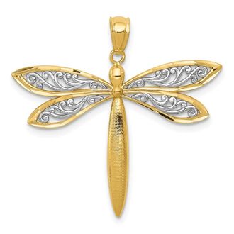 Diamond2Deal 14k Yellow Gold with Rhodium Dragonfly Pendant