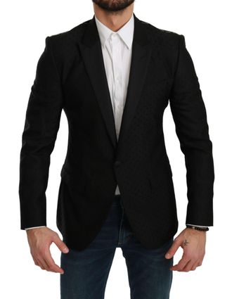 Dolce & Gabbana Mens Black Slim Fit Coat Jacket Martini Blazer Virgin Wool Rayon Clothing