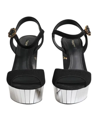 Dolce & Gabbana Black Crystal Ankle Strap Keira Sandal Womens Shoes