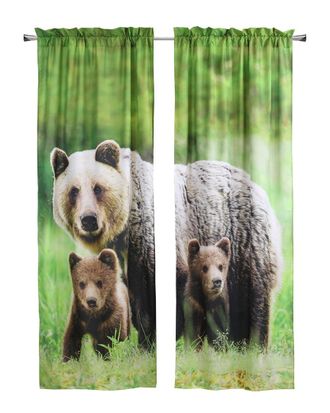 Habitat Set Of 2 Photo Real Bears Light-Filtering Pole Top 37X84 Curtain Panels