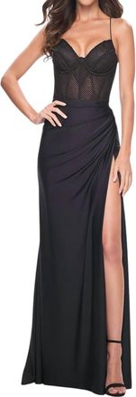La Femme Boning Design Fishnet Prom Dress In Black