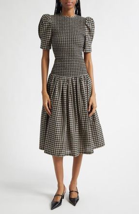 Tanner Fletcher Gender Inclusive Imelda Smocked Plaid Midi Dress in Black at Nordstrom, Size X-Small