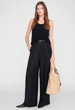 Anine Bing Lou Linen Blend Trouser in Black at Nordstrom, Size 34