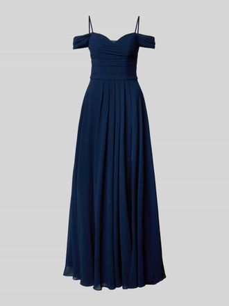 Mascara Abendkleid mit Carmen-Ausschnitt und Gehschlitz in Marine, Gr&ouml;&szlig;e 44