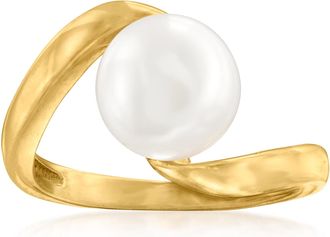 Ross-Simons Italian 9-9.5mm Cultured Pearl Twisted Ring in 18kt Gold Over Sterling