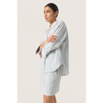 Soaked In Luxury Belira Casual Fit Shirt in Skyway Stripes at Nordstrom, Size X-Small
