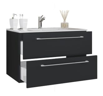 ebuy24 Ebuy24 - Vcm 2 Piezas Lavabo Lavabo Gabinete Inferior Ancho 60 Cm Juego De Muebles De Ba&ntilde;o Colgando Con Dos Cajones Badinos (negro)