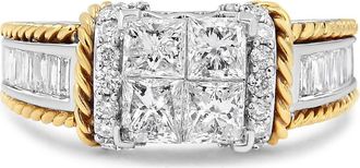 House of Brilliance 14K White and Yellow Gold 1 1/2Cttw Diamond Quad Engagement Ring at Nordstrom