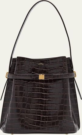 Toteme Belted Croc-Embossed Leather Bucket Bag