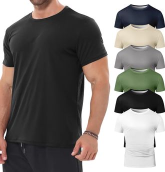 Generic 6 Pack Mens Big and Tall Shirts Summer Cotton Short Sleeve Tee Crew Neck Casual Top Basic Oversize T Shirts Mens Striped Shirt Short Sleeve T-Shirts (
