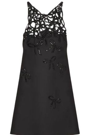 Valentino Garavani Valentino Black Crystal Embellished Bow Mini Dress Size 36.5