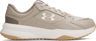 Under Armour Mens Edge Leather, Mens Trainers with Breathable Mesh Upper Layer and Rubber Outsole, Durable and Reliable Gym Shoes,Timberwolf Taupe / White / Summit