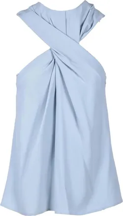 Erika Cavallini Semi Couture Light Grey Twisted Front Acetate-Silk Blend Tank Top