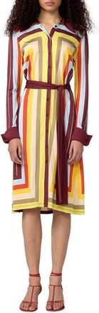 Diane Von F&uuml;rstenberg The Diane Stripe Long Sleeve Jersey Shirtdress in Dorian Stripe Multi at Nordstrom, Size Xx-Small