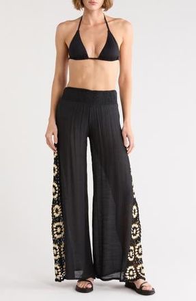 Elan Crochet Side Panel Cover-Up Pants in Black/White Combo at Nordstrom Rack, Size X-Small