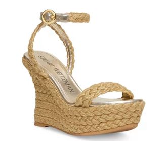 Stuart Weitzman Braida Strap Espadrille Wedge Sandals In Gold