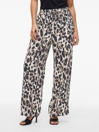 Vila Schlupfhose VILA VIJOSA HW WIDE PANTS - NOOS, Damen, Gr. 44, N-Gr, beige (birch aop:astrid), Web, Obermaterial: 100% Polyester, bedruckt, relaxed fit 