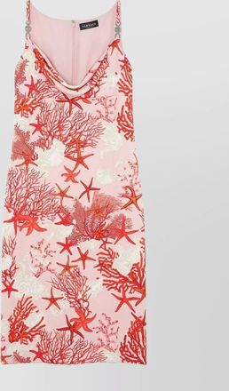 Versace silk printed cowl neck sleeveless midi dress