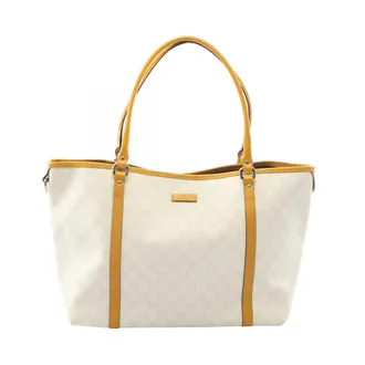 Gucci White Yellow Coated Canvas Leather Handbag Tote Bag (Pre-Owned)