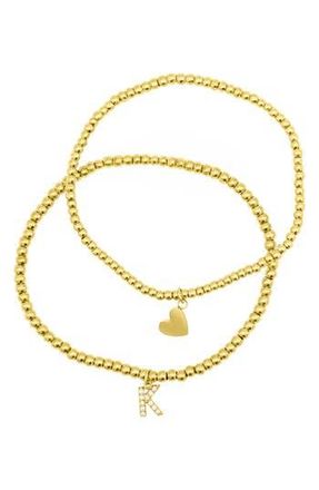Adornia Initial & Heart 2-Pack Stretch Bracelets in Gold-K at Nordstrom Rack