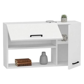 Dmora Mueble Colgante Rassa, 2 Estantes, 2 Puertas, 4 Compartimentos, 90x52h Cm Blanco