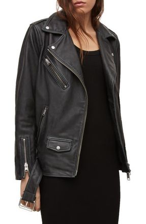 AllSaints Billie Leather Biker Jacket in Black at Nordstrom, Size Small
