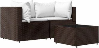 vidaXL Set Muebles De Jard&iacute;n 3 Piezas Y Cojines Rat&aacute;n Sint&eacute;tico Marr&oacute;n Vidaxl