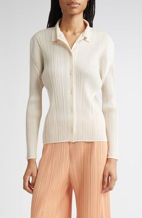 Pleats Please Issey Miyake Pleated Button-Up Shirt in Off White at Nordstrom, Size 3