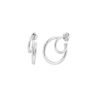Gold & Honey Womens Double Hoop Earrings In Silver