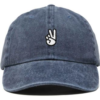 Dalix Peace Sign Embroidered Dad Hat in Washed Navy Blue at Nordstrom