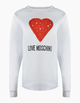 Love Moschino Womens Love Moschino Large Bold Heart Logo White Sweatshirt - Size: 18/16