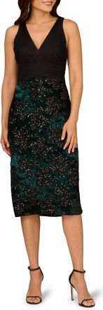 Aidan Mattox V-Neck Sequin Velvet Midi Dress In Black Green