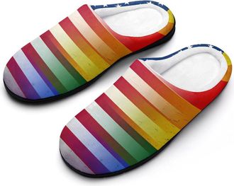 Generic U.S. Gay Flag Mens Soft Cotton Slippers with Memory Foam Anti-skid House Shoes for Travel Indoor Outdoor