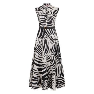 Max Mara Midi Dresses, female, Multicolor, Size: XS Midi Dress in Animal Print Cotton