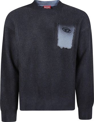Diesel K-Pickler Ribbed Knit Patch Wool-Blend Sweater