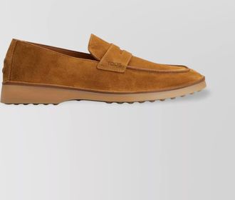 Tod's round toe suede loafers with penny slot