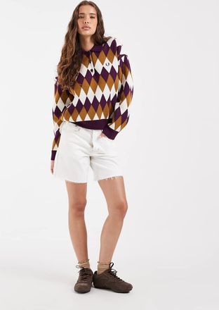 Fred Perry camicia lavorata a maglia jacquard a rombi color prugna-Viola