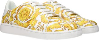 Versace Baroque-Print Leather Sneaker - White