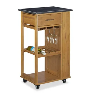 Relaxdays Carrito Cocina Alfred L, Botellero, Carro, Camarera, Isla, M&aacute;rmol-bamb&uacute;, 1 Ud., 81,5 X 47,5 X 37,5 Cm, Marr&oacute;n - Relaxdays