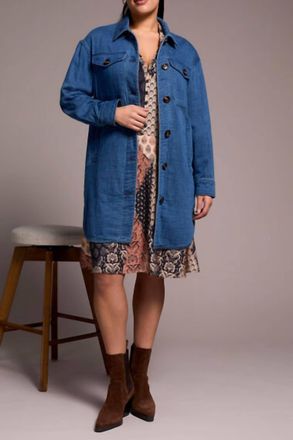Tribal Long Button Down Quilted Jacket In Bluebliss