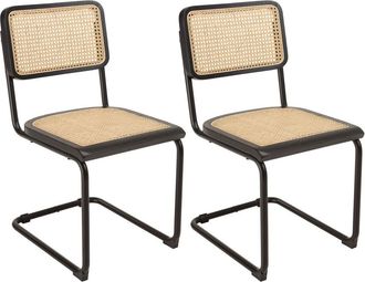 Macabane Lote de 2 sillas, asiento de madera negra/rat&aacute;n natural