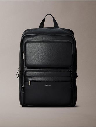 Calvin Klein Mens Raised Logo Structured Backpack - Black