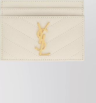 Saint Laurent logo embossed leather card holder