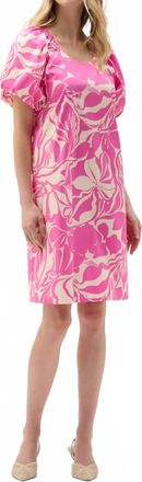 Joseph Ribkoff Floral Puff Sleeve Shift Dress In Beige/pink