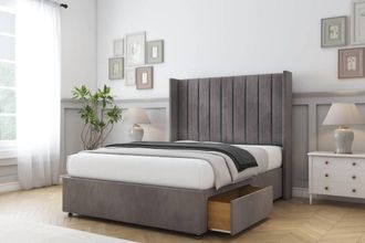 Comfort Beds Palermo Naples Divan Base 2 Drawers - 54 Wingback in Grey | Size: Double