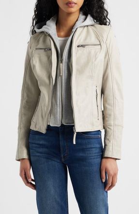 Mauritius Nola Leather Jacket with Removable Hoodie in Off White at Nordstrom, Size 13