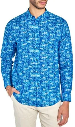 Brooklyn Brigade Abstract Leaf Print Mandarin Collar Shirt in Light Blue/Navy at Nordstrom Rack, Size Xx-Large