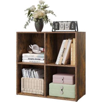 Woltu Woltu - Librer&iacute;a Baja De 4 Cubos, Estanter&iacute;a Multiusos De Madera, Moderna Y Sencilla, Color Marr&oacute;n R&uacute;stico